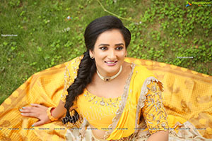 Madhu Krishnan in Cream and Yellow Lehenga Choli