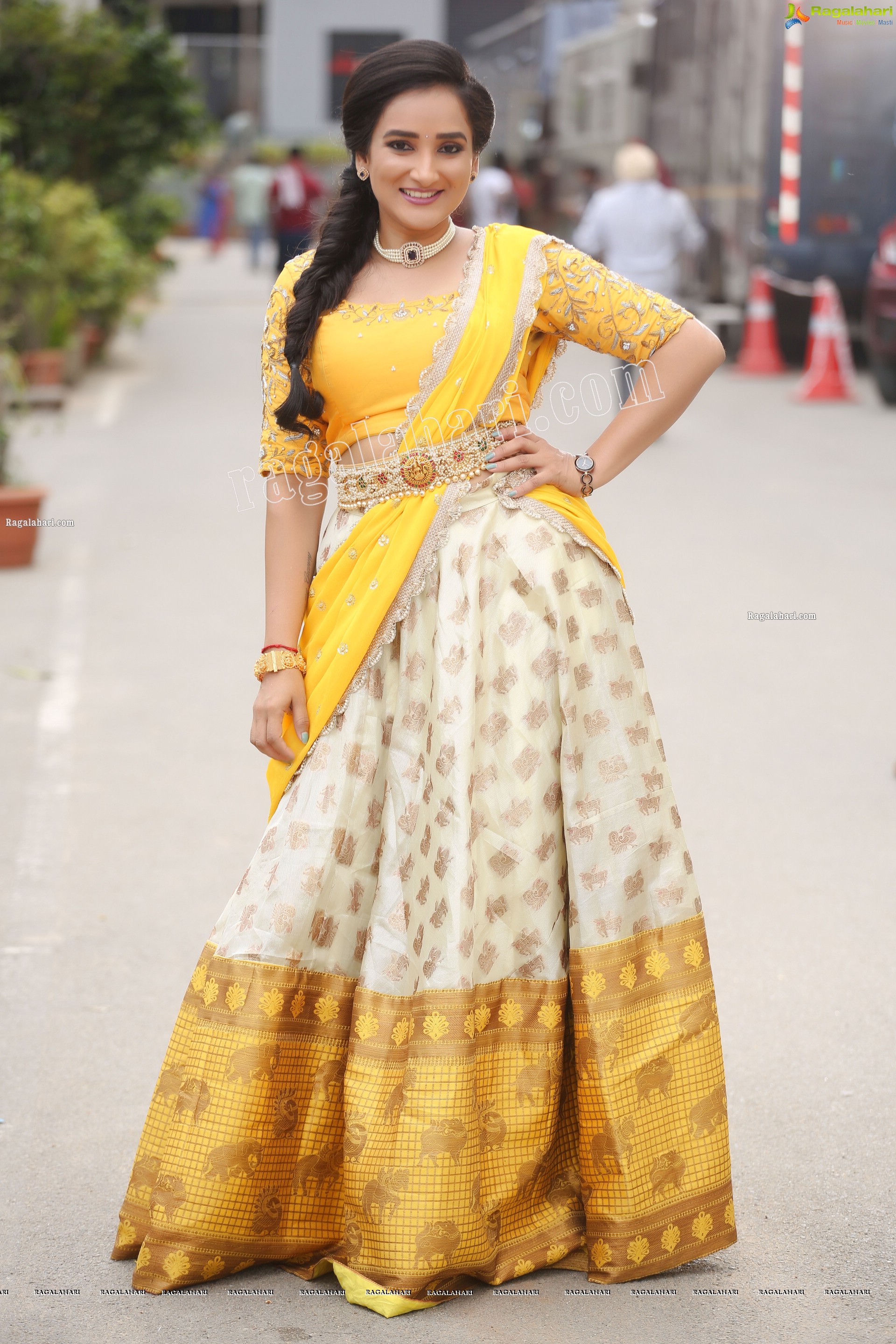 Madhu Krishnan in Cream and Yellow Lehenga Choli, Exclusive Photoshoot