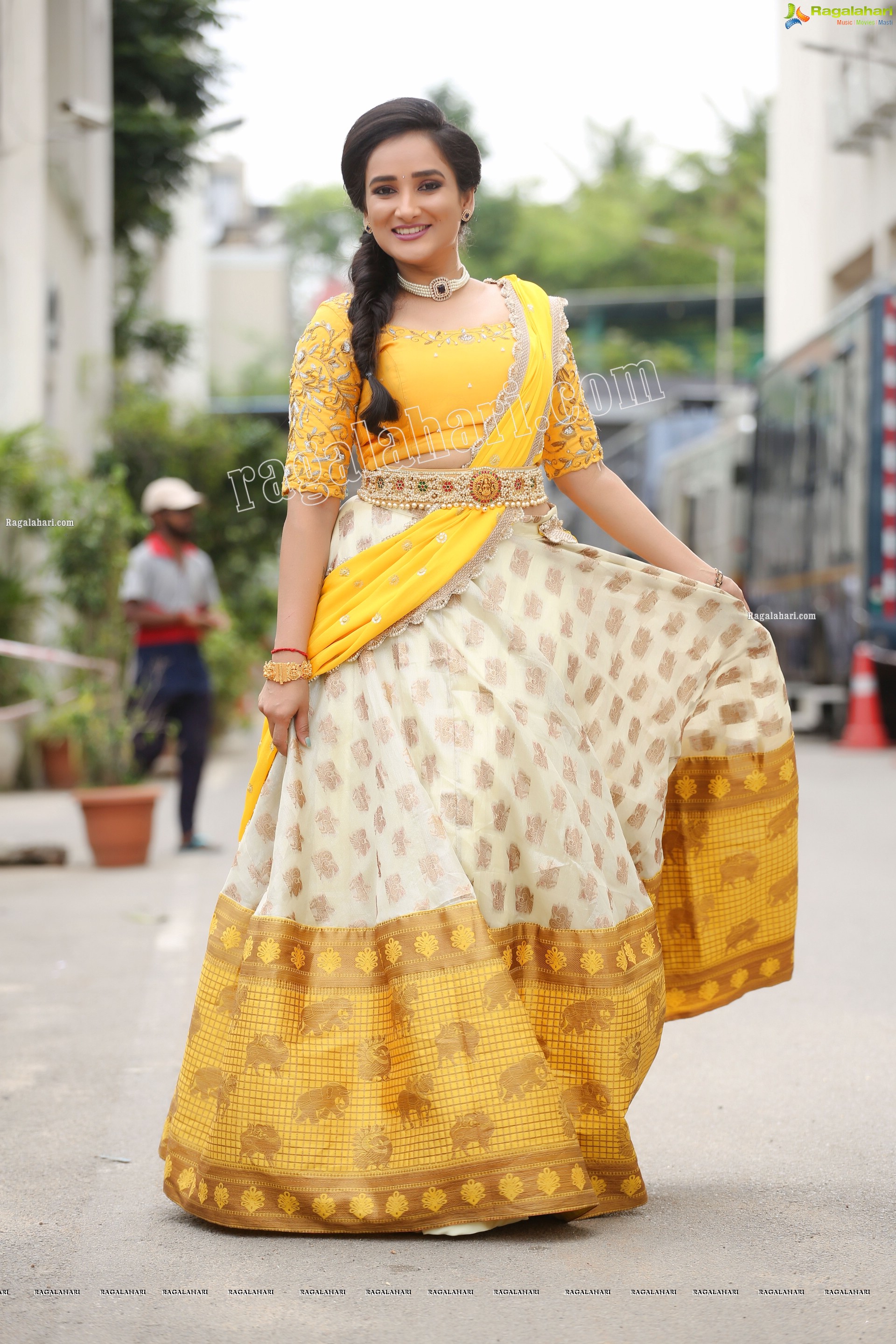 Madhu Krishnan in Cream and Yellow Lehenga Choli, Exclusive Photoshoot