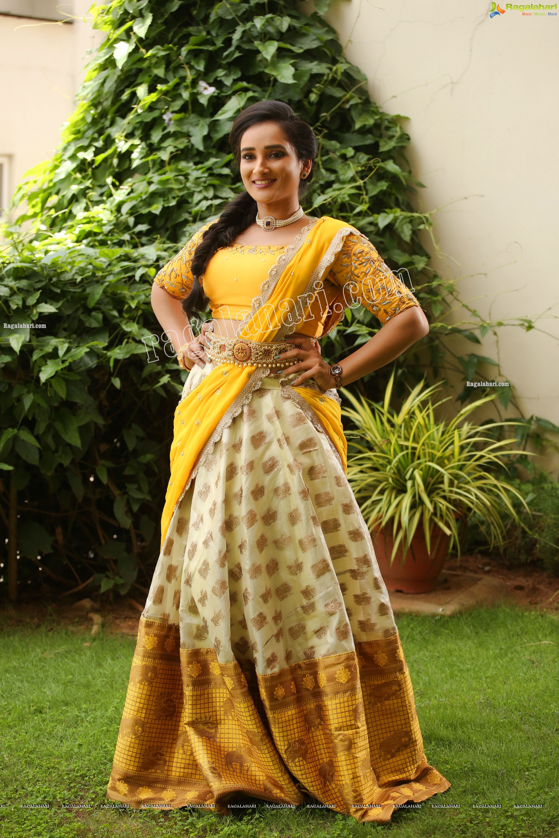 Madhu Krishnan in Cream and Yellow Lehenga Choli, Exclusive Photoshoot