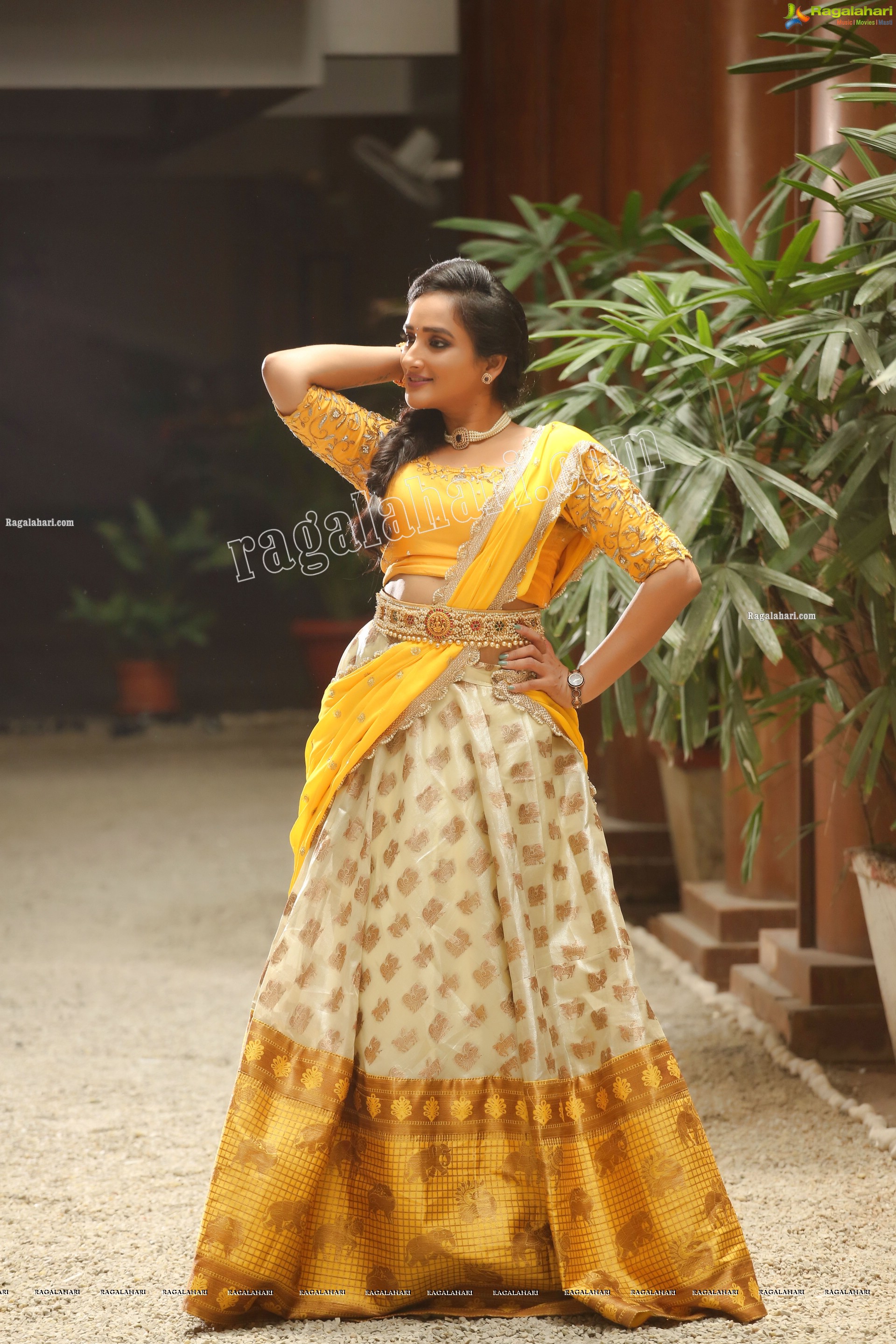 Madhu Krishnan in Cream and Yellow Lehenga Choli, Exclusive Photoshoot