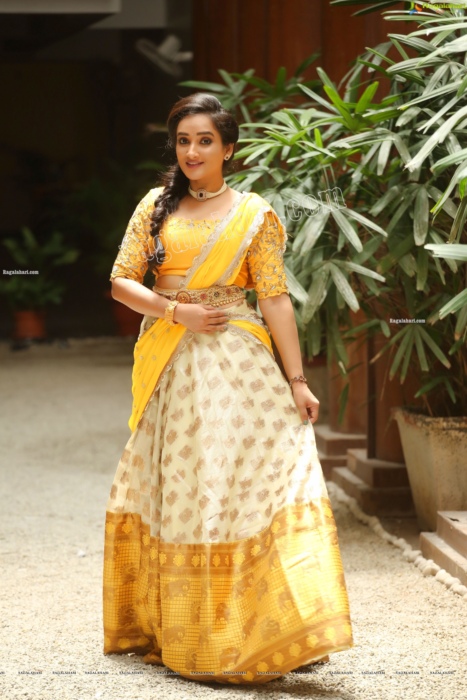 Madhu Krishnan in Cream and Yellow Lehenga Choli, Exclusive Photoshoot