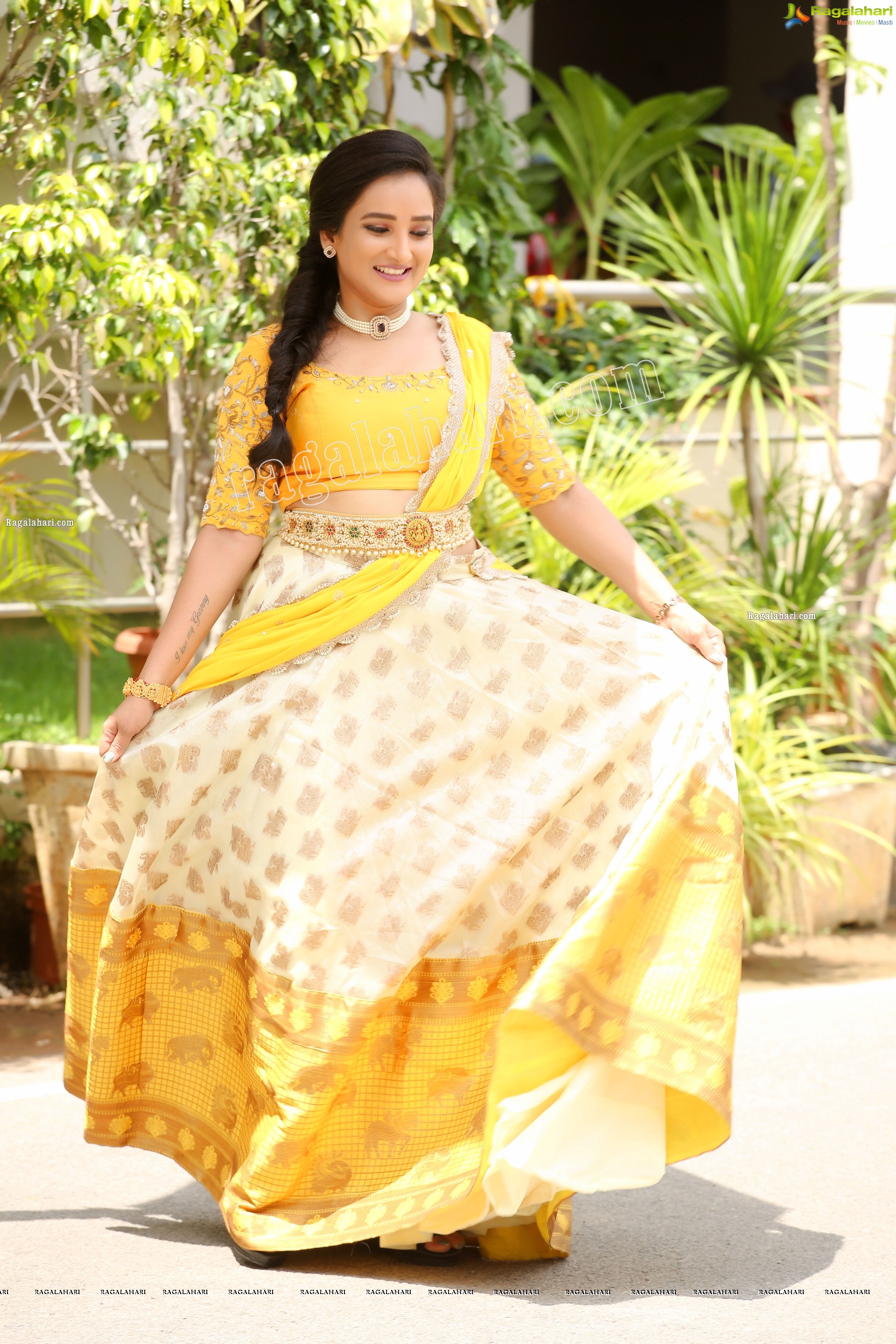 Madhu Krishnan in Cream and Yellow Lehenga Choli, Exclusive Photoshoot