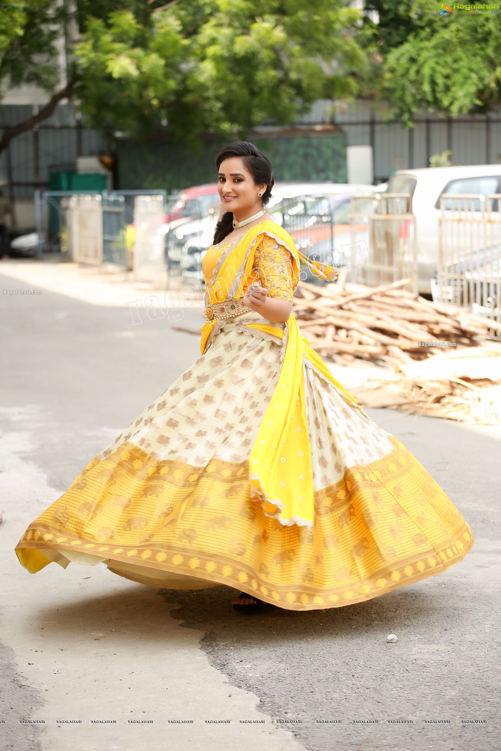 Madhu Krishnan in Cream and Yellow Lehenga Choli, Exclusive Photoshoot