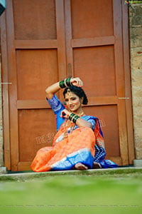 Mamatha Rahuth in Orange Saree Gochikattu Style