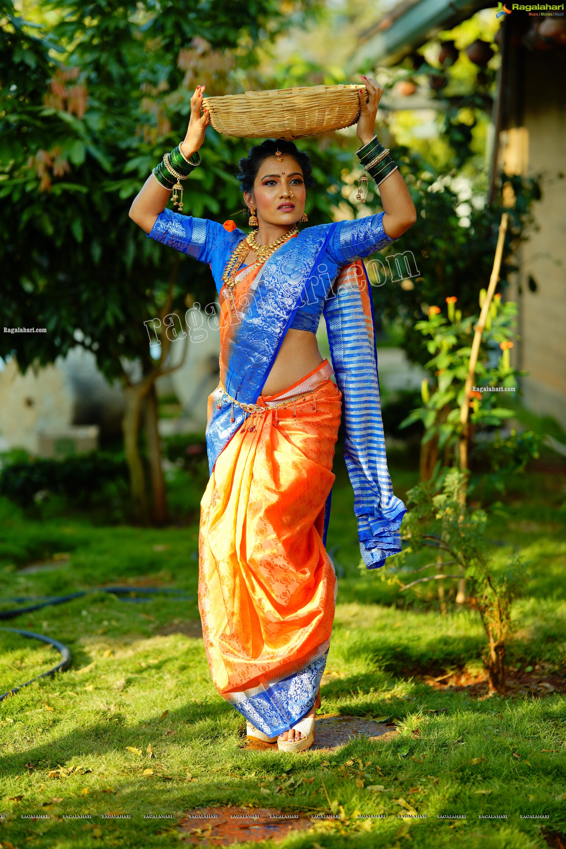 Mamatha Rahuth in Orange Saree Gochikattu Style, HD Photo Gallery