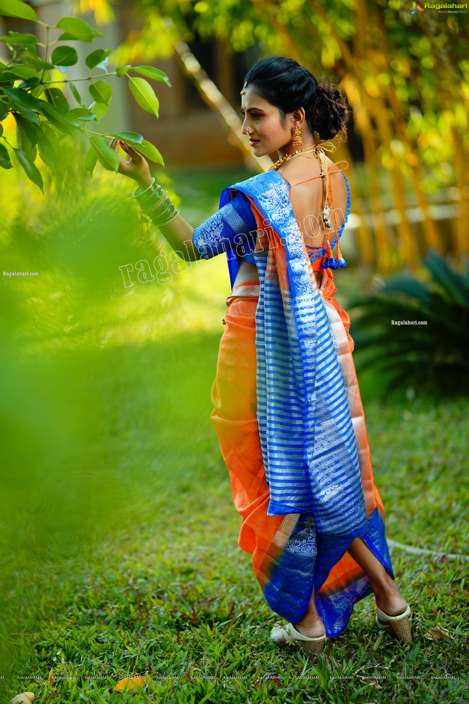 Mamatha Rahuth in Orange Saree Gochikattu Style, HD Photo Gallery