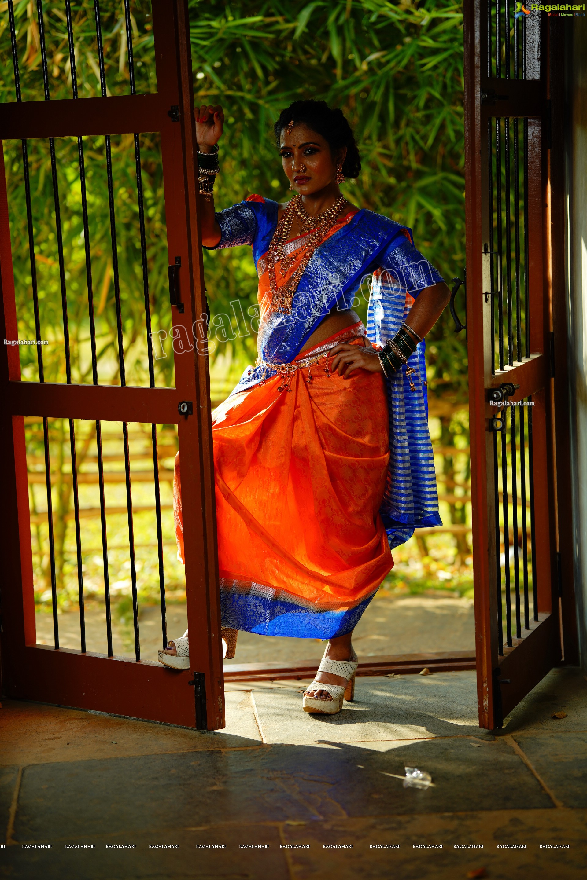 Mamatha Rahuth in Orange Saree Gochikattu Style, HD Photo Gallery