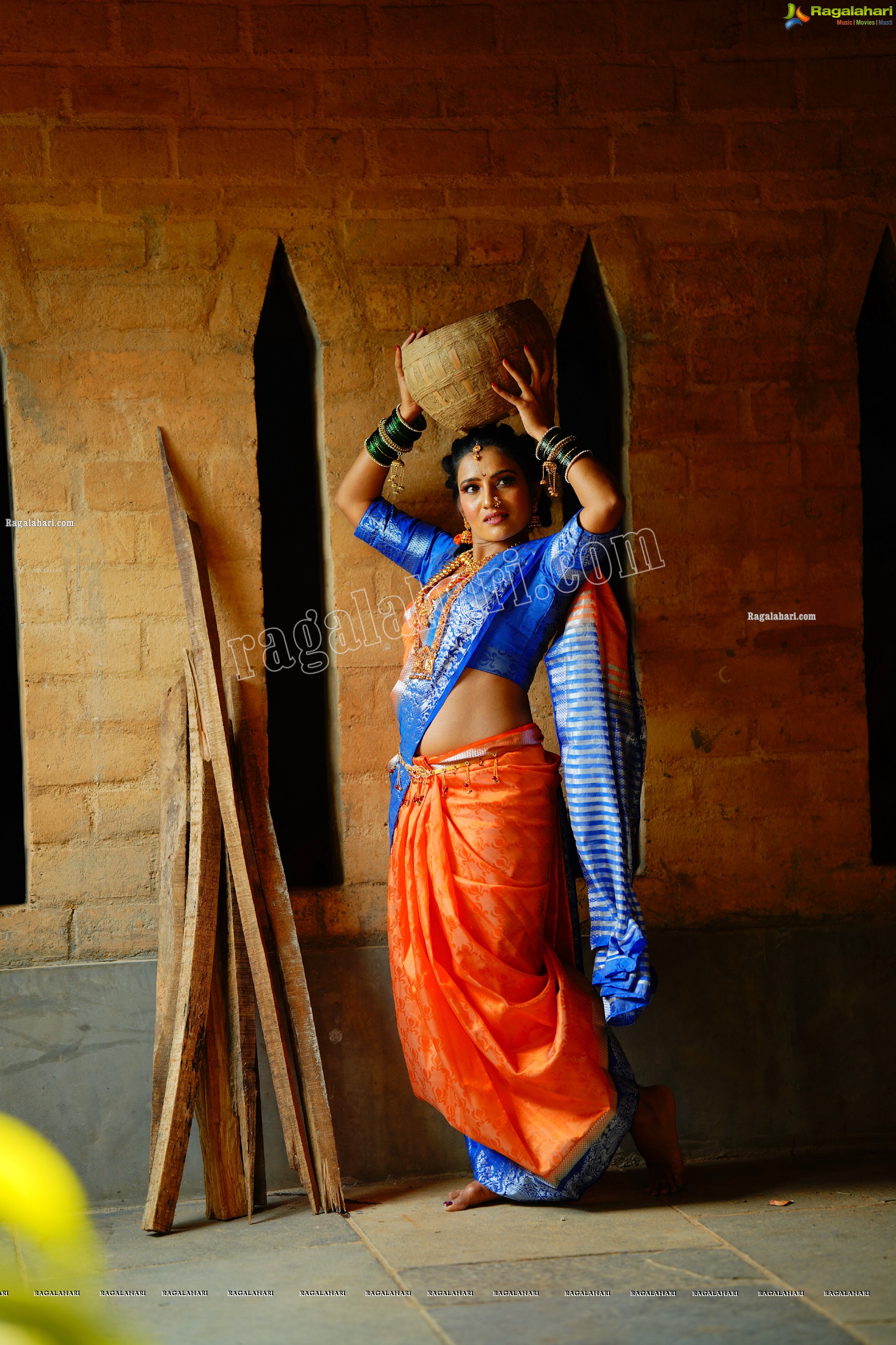 Mamatha Rahuth in Orange Saree Gochikattu Style, HD Photo Gallery