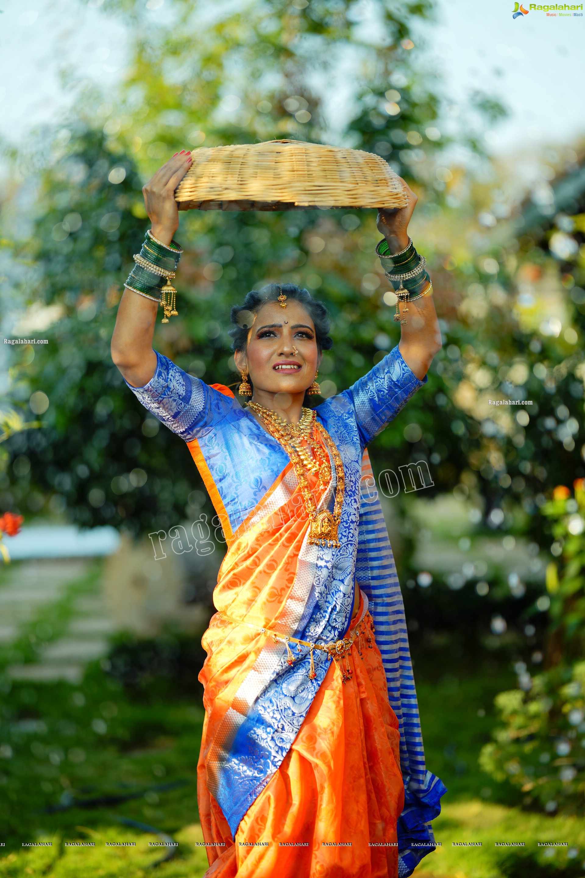 Mamatha Rahuth in Orange Saree Gochikattu Style, HD Photo Gallery