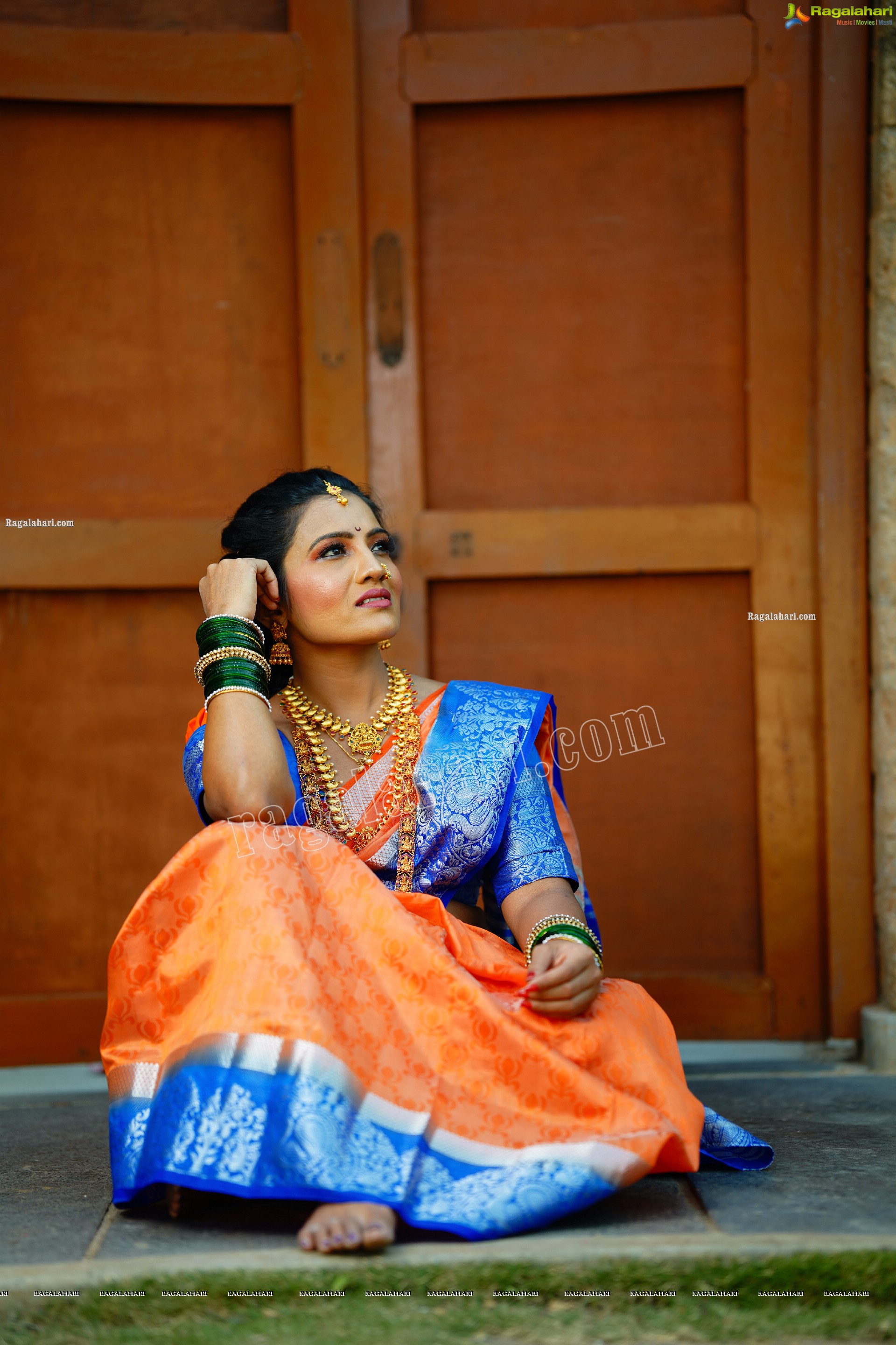 Mamatha Rahuth in Orange Saree Gochikattu Style, HD Photo Gallery