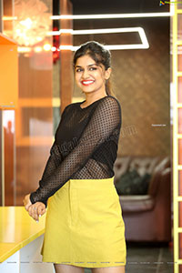 Sanjana Anand in Black Net Top and Yellow Mini Skirt