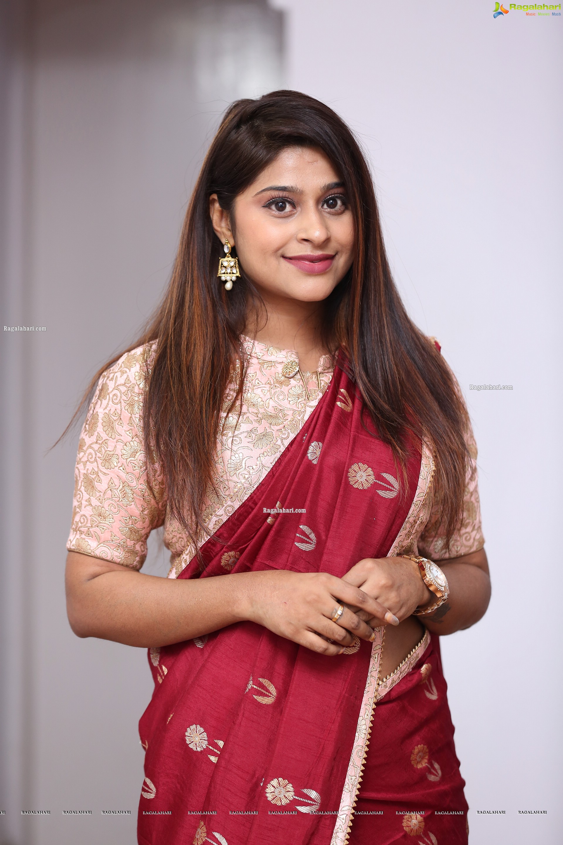 Shravani Varma in Red Saree, HD Photo Gallery