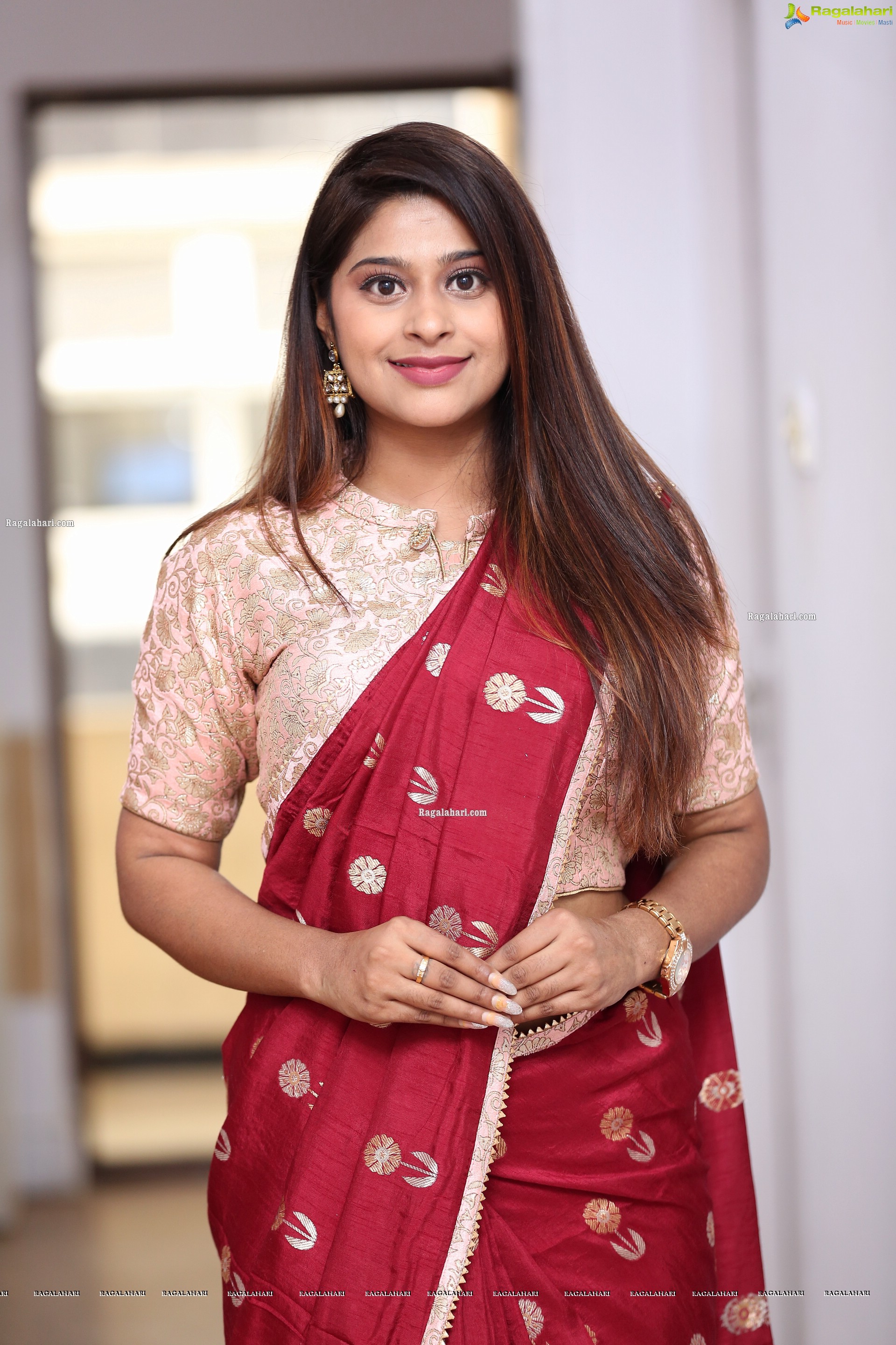 Shravani Varma in Red Saree, HD Photo Gallery