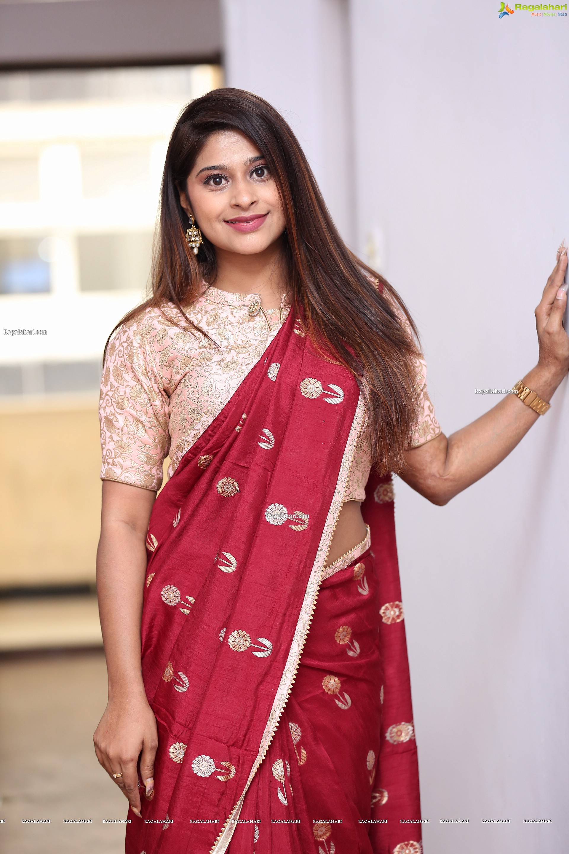 Shravani Varma in Red Saree, HD Photo Gallery