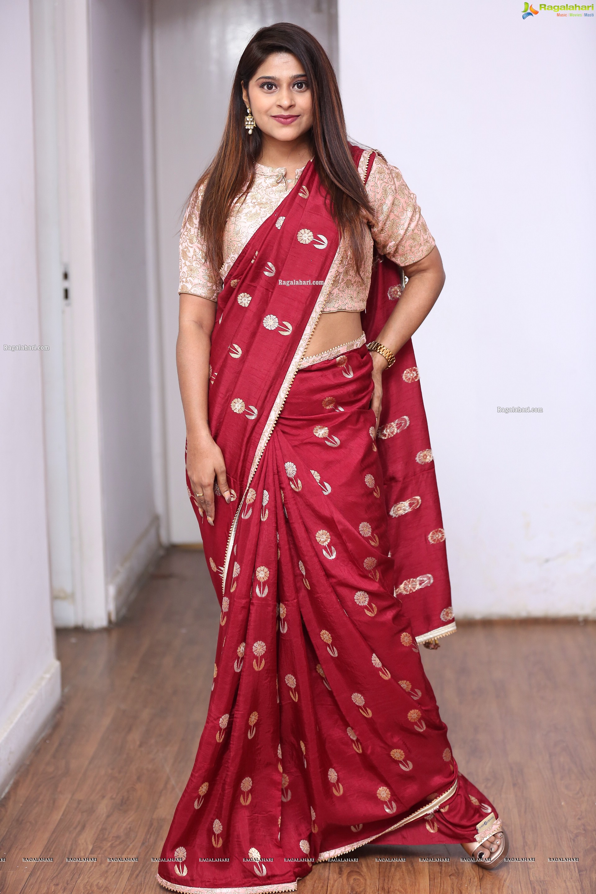 Shravani Varma in Red Saree, HD Photo Gallery