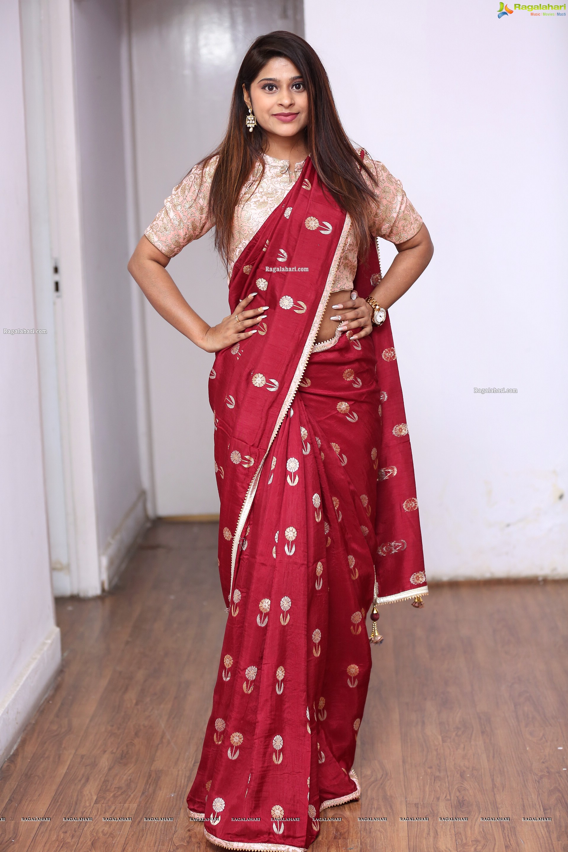 Shravani Varma in Red Saree, HD Photo Gallery