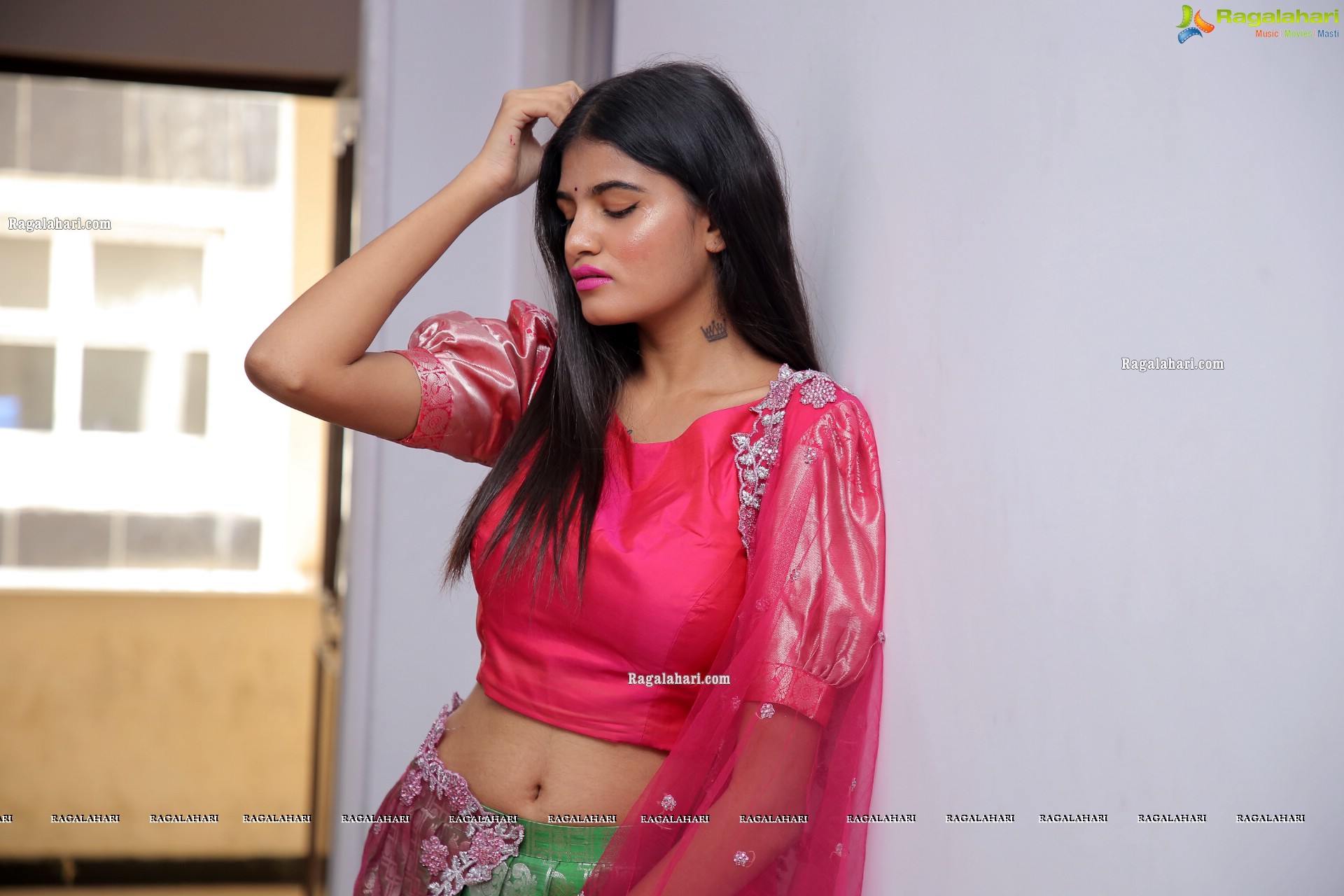 Sindhu Manthri in Green and Pink Lehenga Choli, HD Photo Gallery