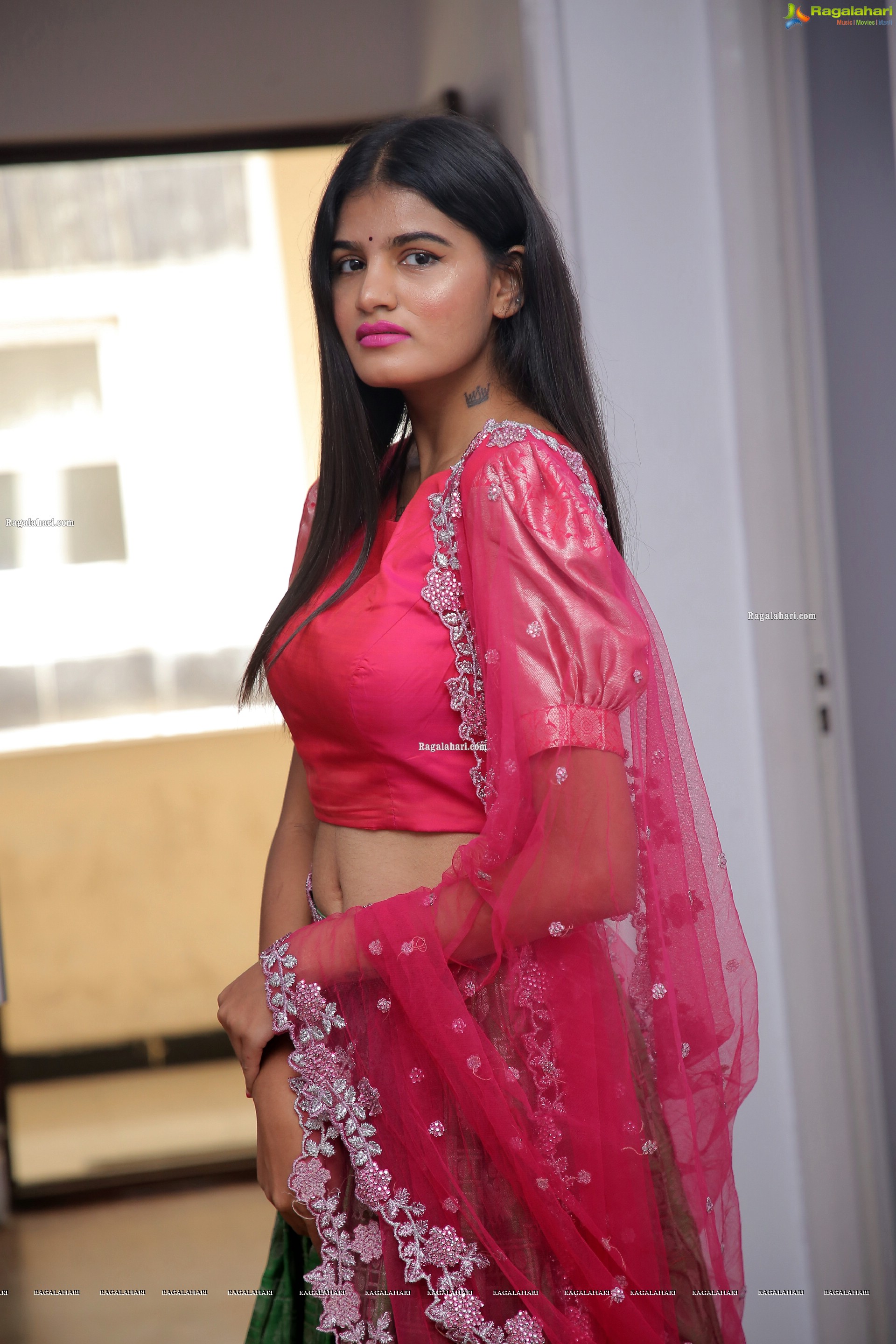 Sindhu Manthri in Green and Pink Lehenga Choli, HD Photo Gallery