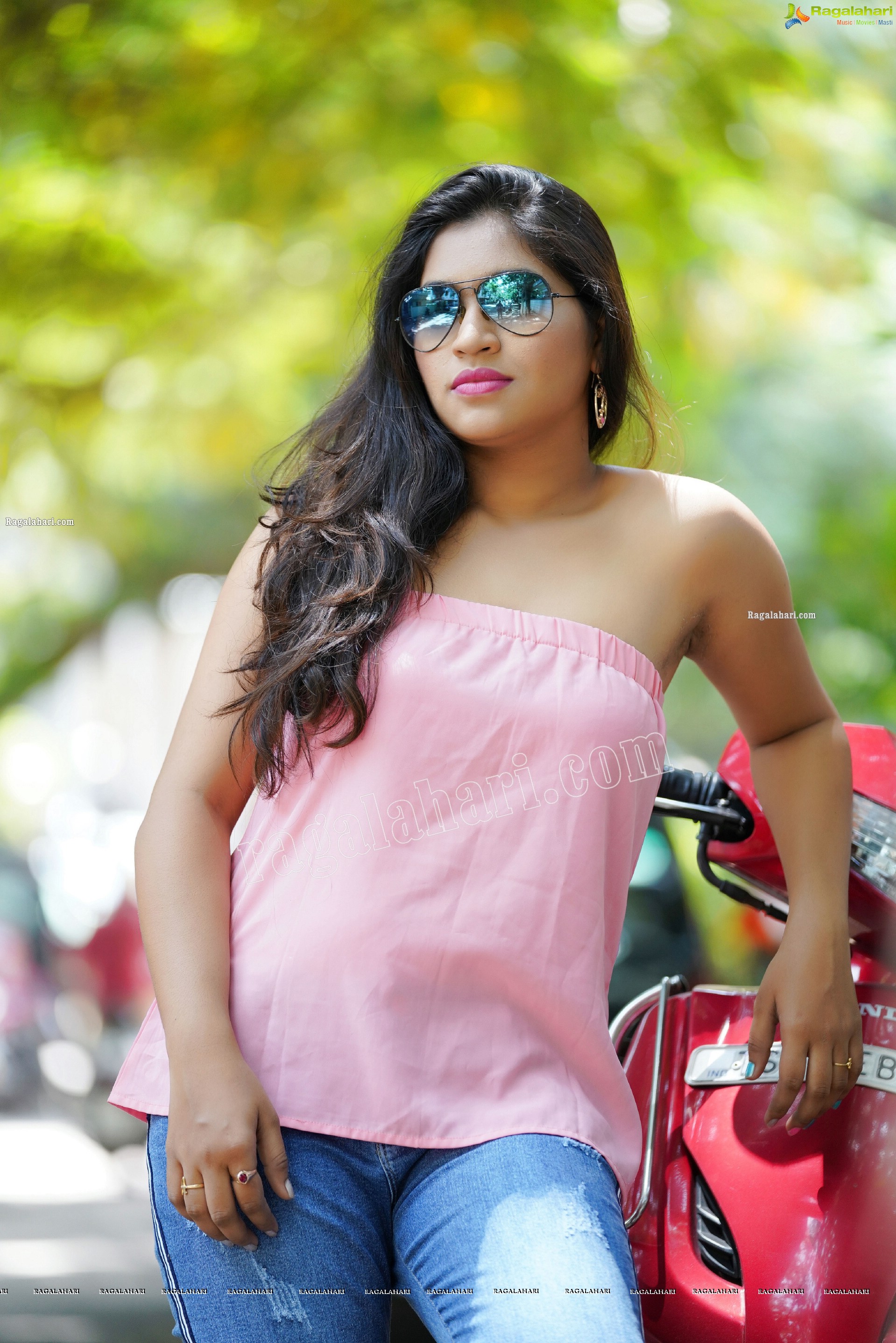 Honey Royal in Pink One-Shoulder Top and Jeans, Exclusive Photoshoot