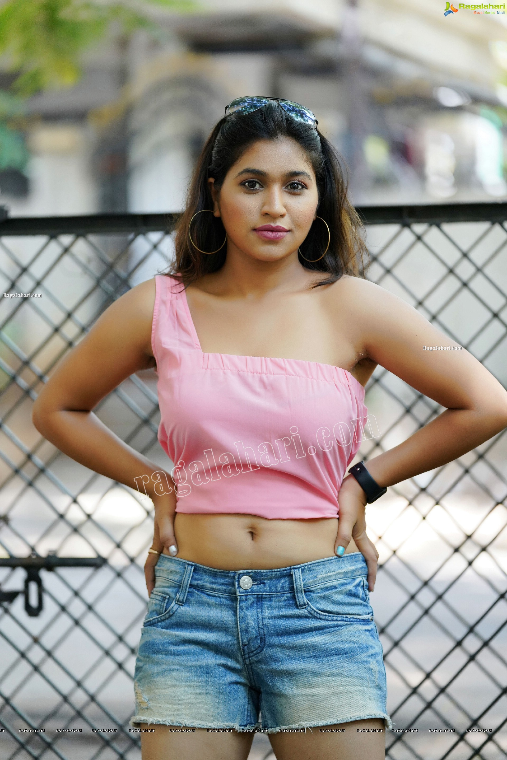 Honey Royal in Pink One-Shoulder Top and Jeans, Exclusive Photoshoot