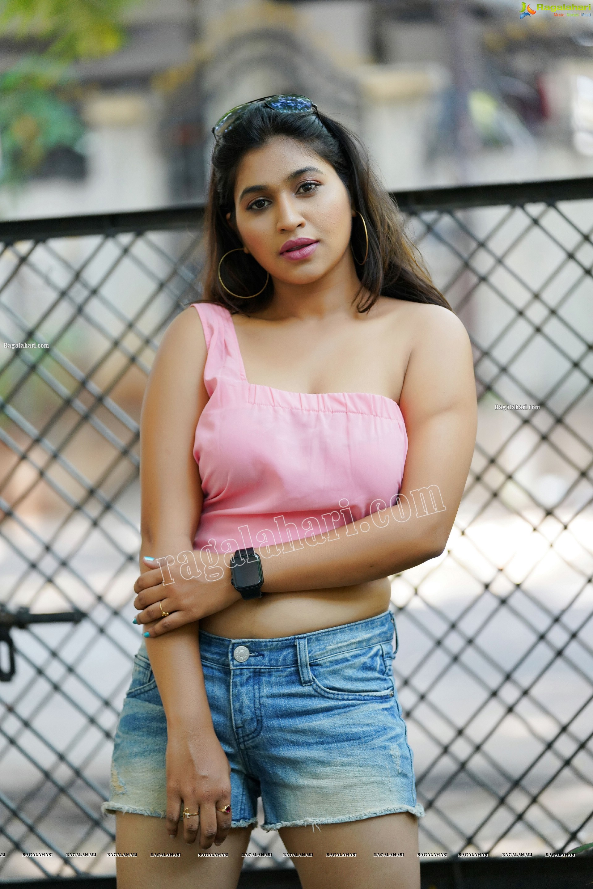 Honey Royal in Pink One-Shoulder Top and Jeans, Exclusive Photoshoot