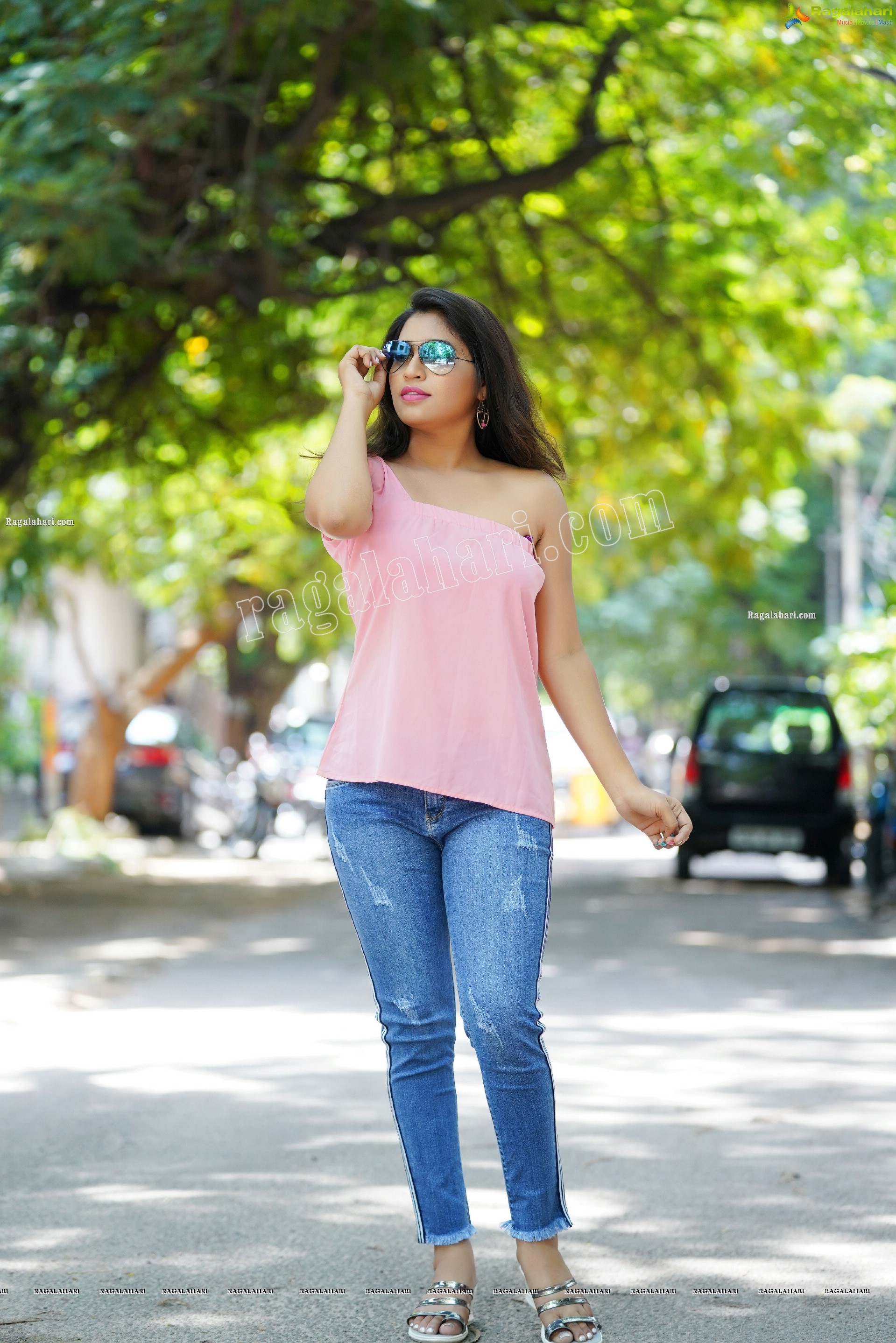 Honey Royal in Pink One-Shoulder Top and Jeans, Exclusive Photoshoot