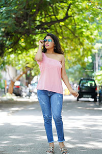 Honey Royal in Pink One-Shoulder Top and Jeans, Exclusive