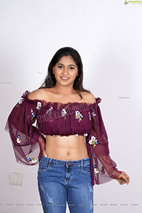 Honey Royal in Dark Purple Peplum Top and Jeans