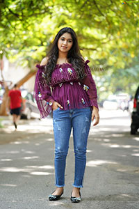 Honey Royal in Dark Purple Peplum Top and Jeans