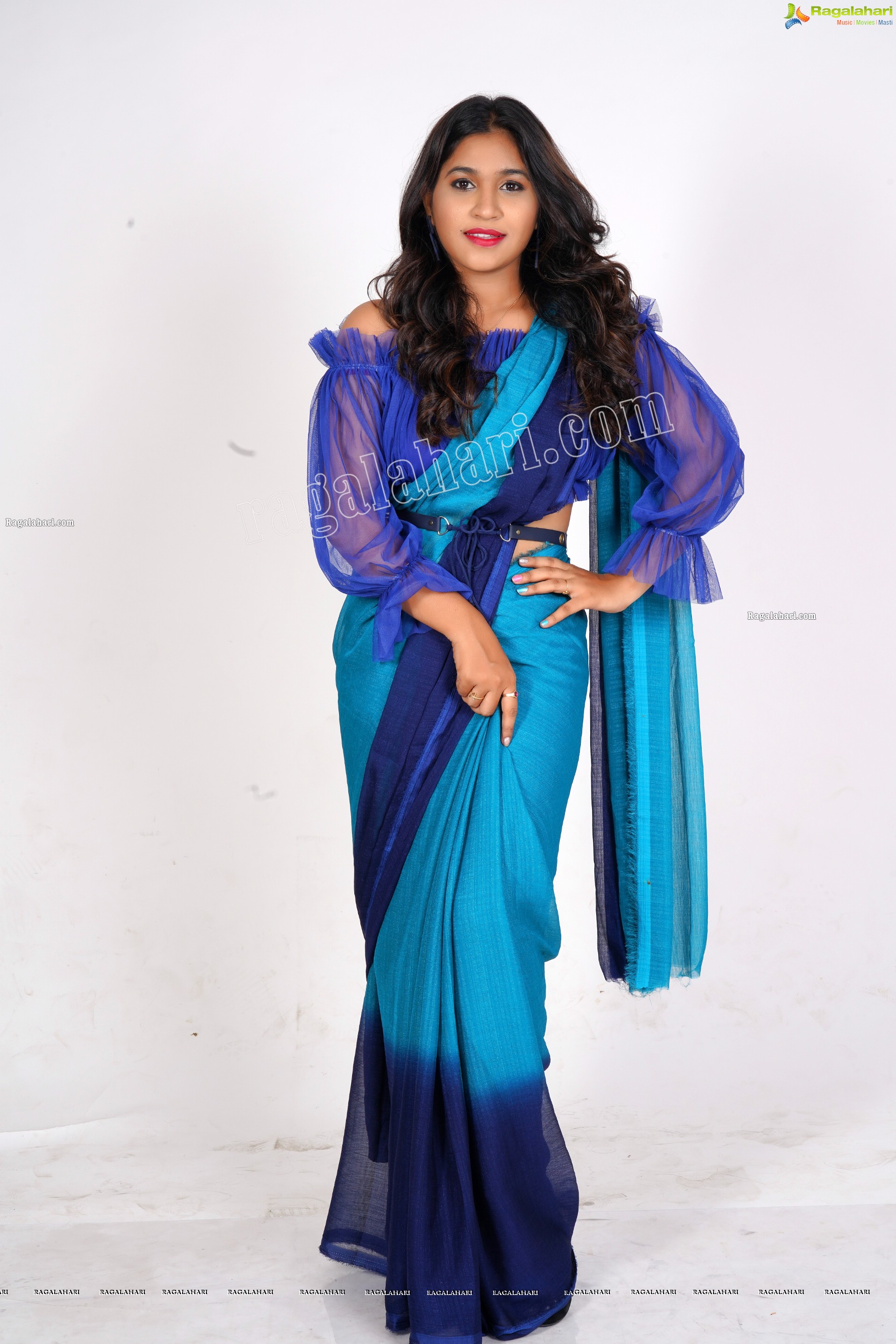 Honey Royal in Royal Blue Saree, Exclusive Photoshoot