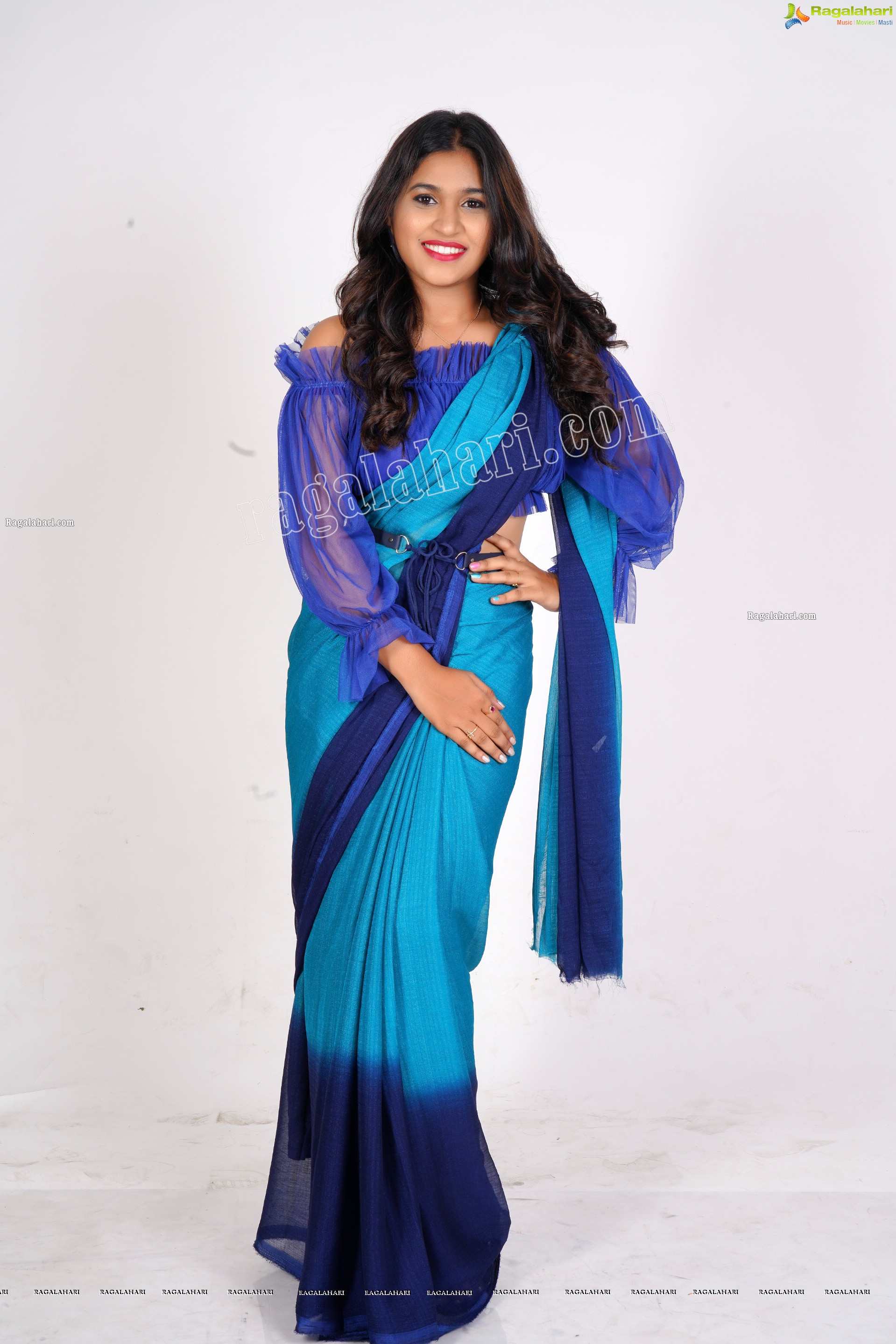 Honey Royal in Royal Blue Saree, Exclusive Photoshoot