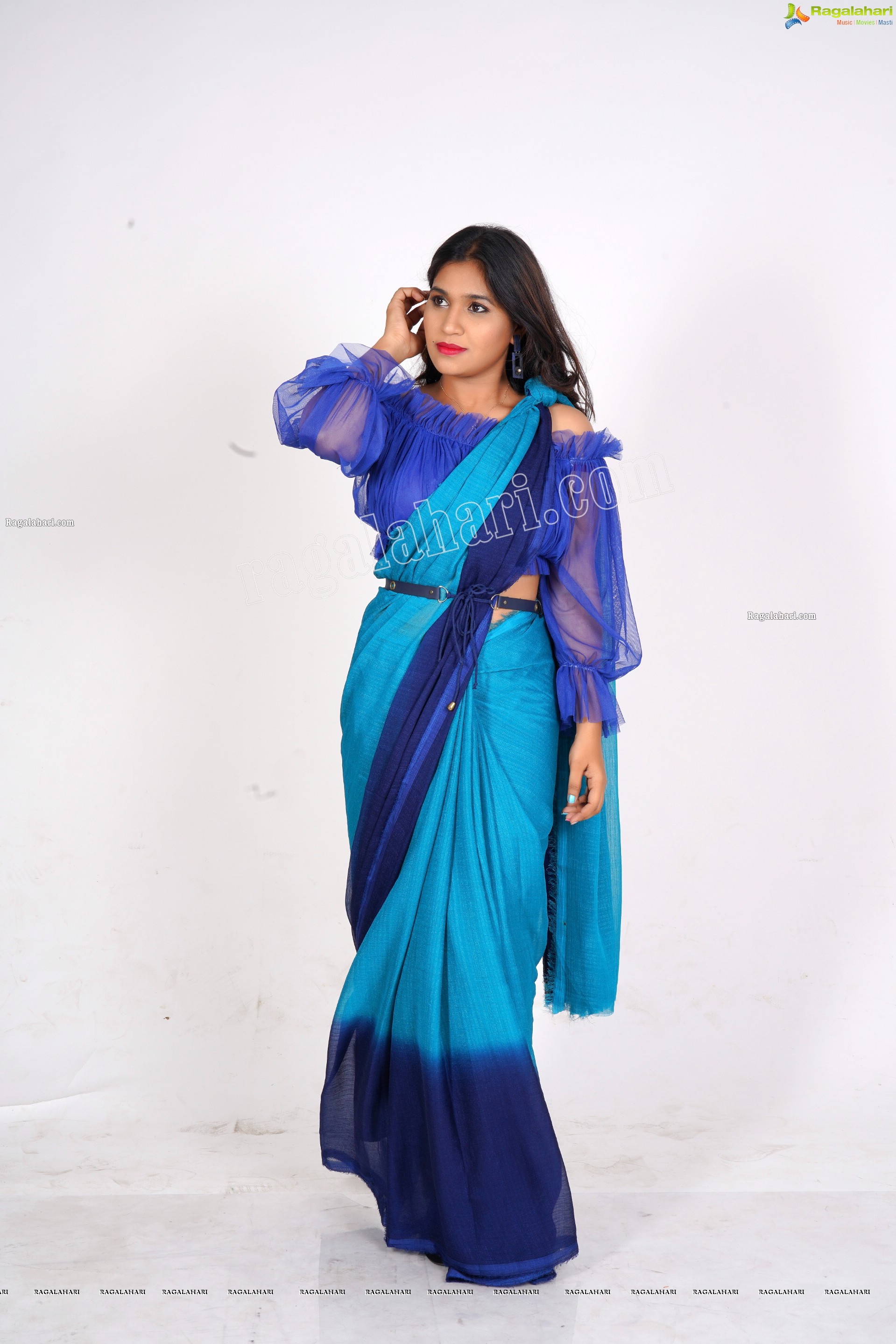 Honey Royal in Royal Blue Saree, Exclusive Photoshoot