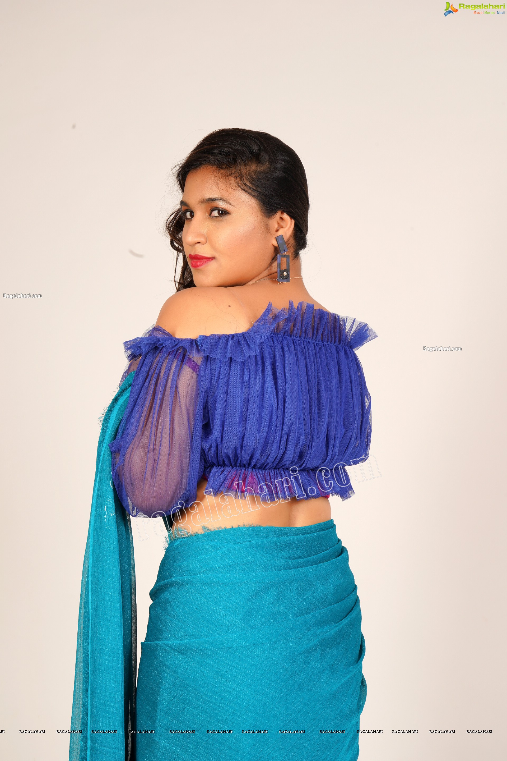 Honey Royal in Royal Blue Saree, Exclusive Photoshoot