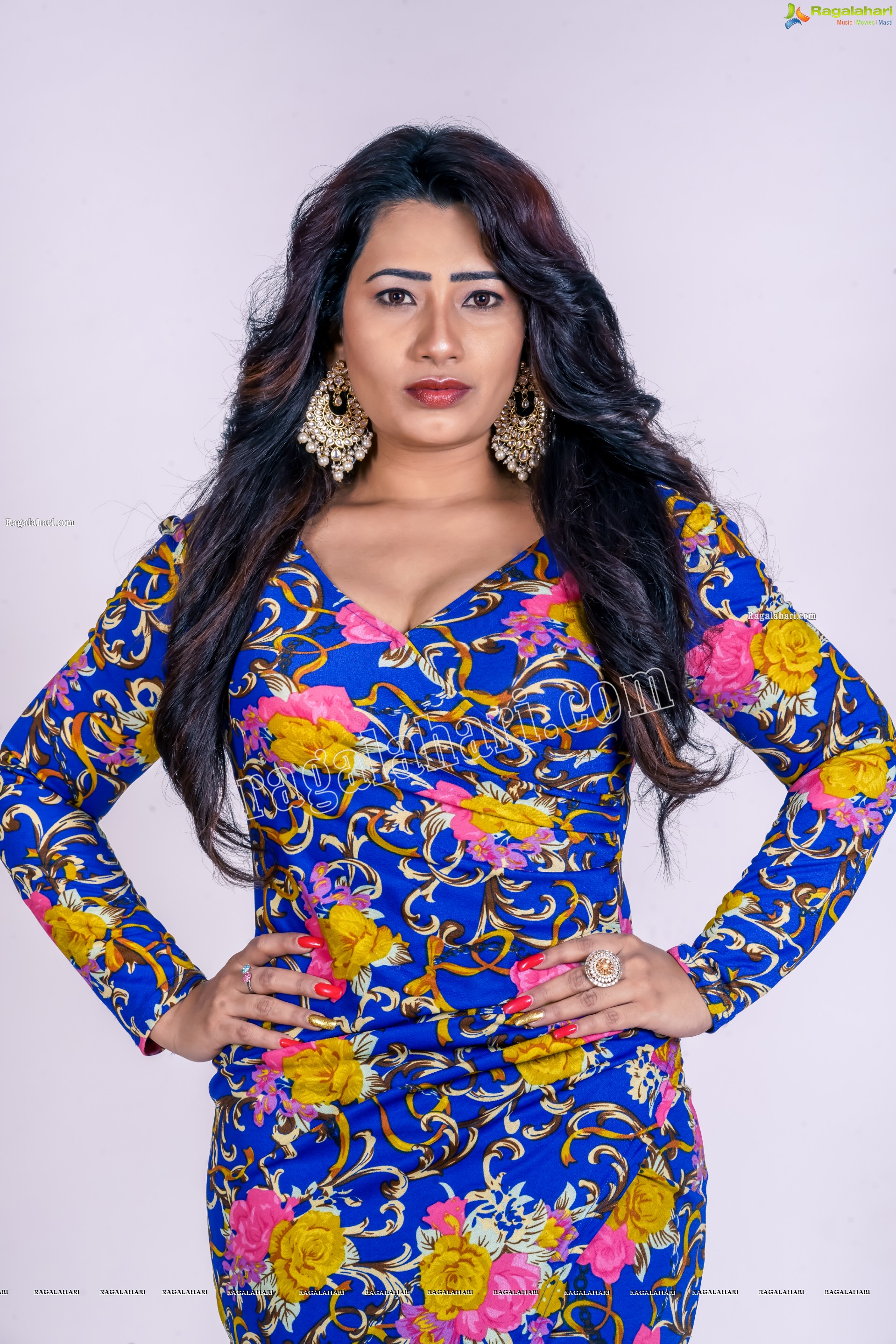 Sanjana Naidu in Dark Blue Floral Dress, Exclusive Photoshoot