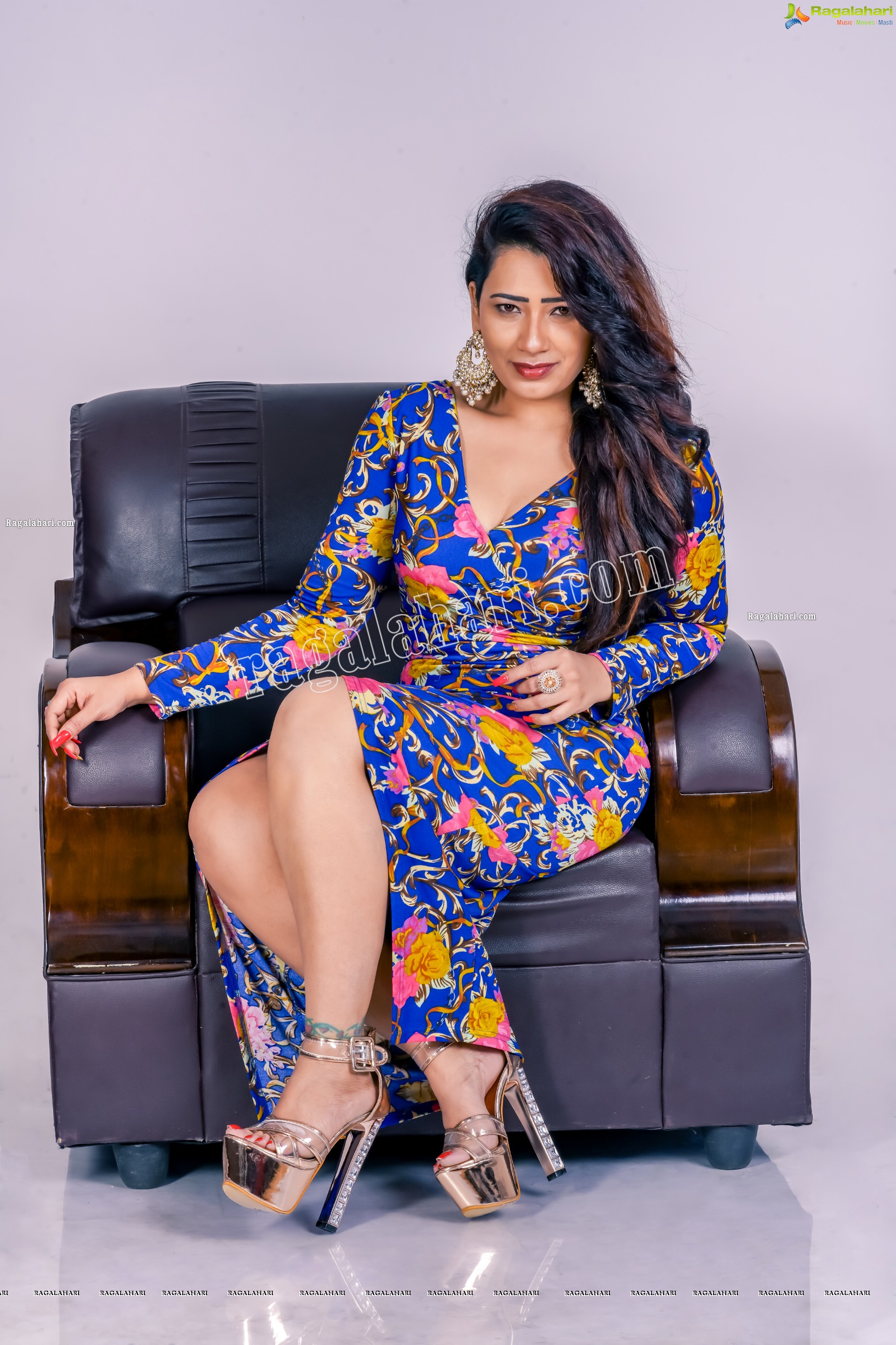 Sanjana Naidu in Dark Blue Floral Dress, Exclusive Photoshoot