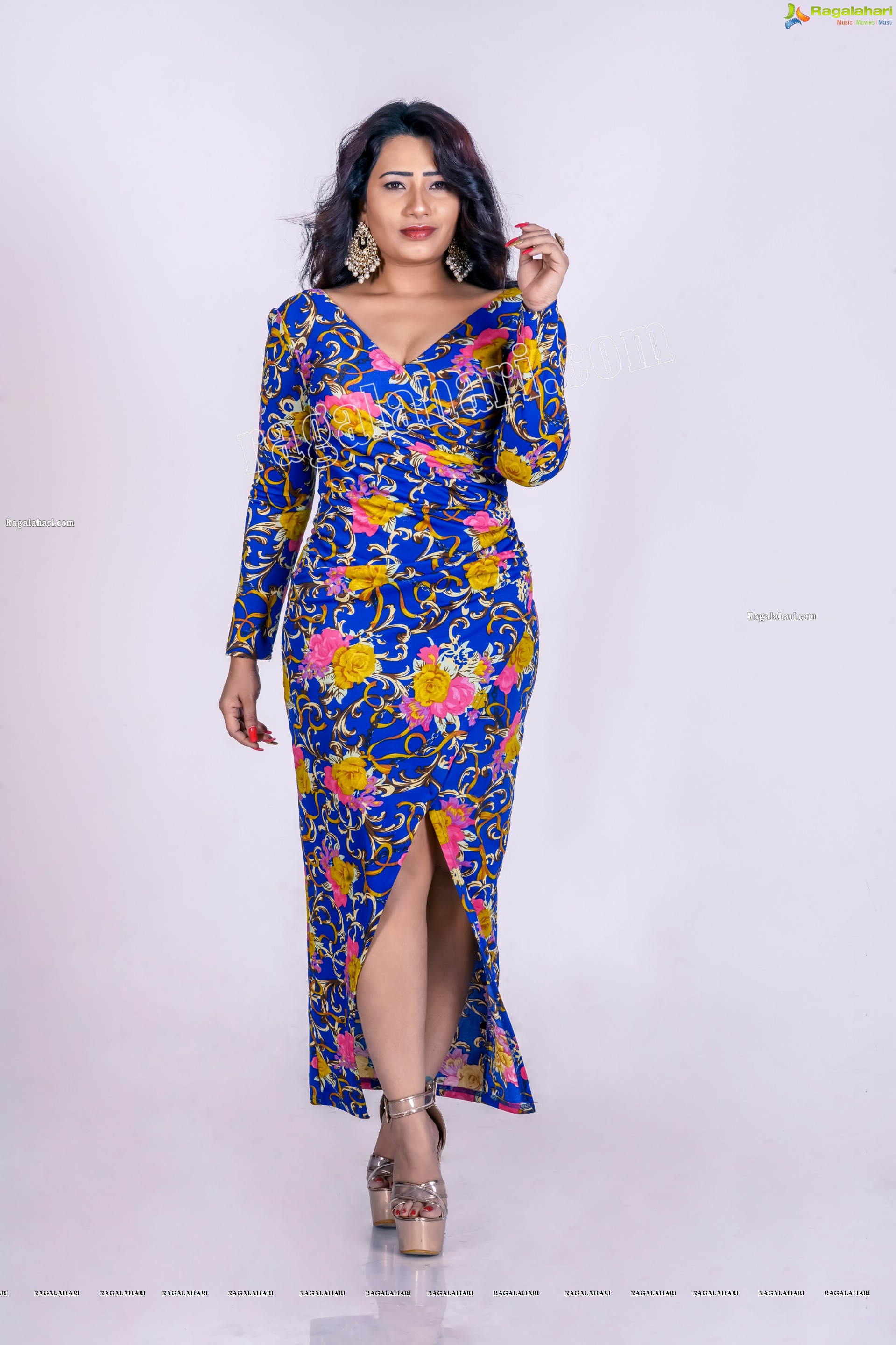 Sanjana Naidu in Dark Blue Floral Dress, Exclusive Photoshoot