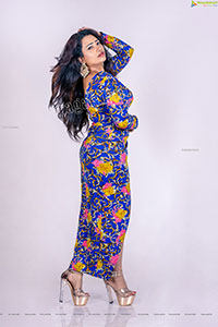 Sanjana Naidu in Dark Blue Floral Dress