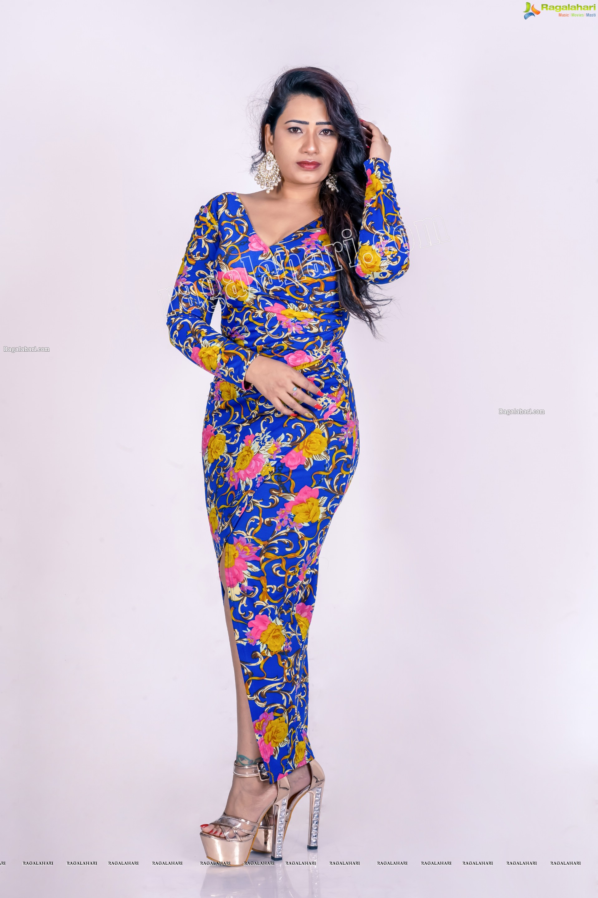 Sanjana Naidu in Dark Blue Floral Dress, Exclusive Photoshoot