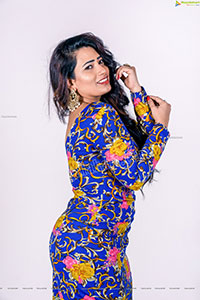 Sanjana Naidu in Dark Blue Floral Dress