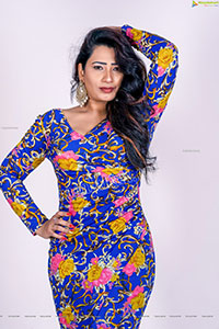 Sanjana Naidu in Dark Blue Floral Dress