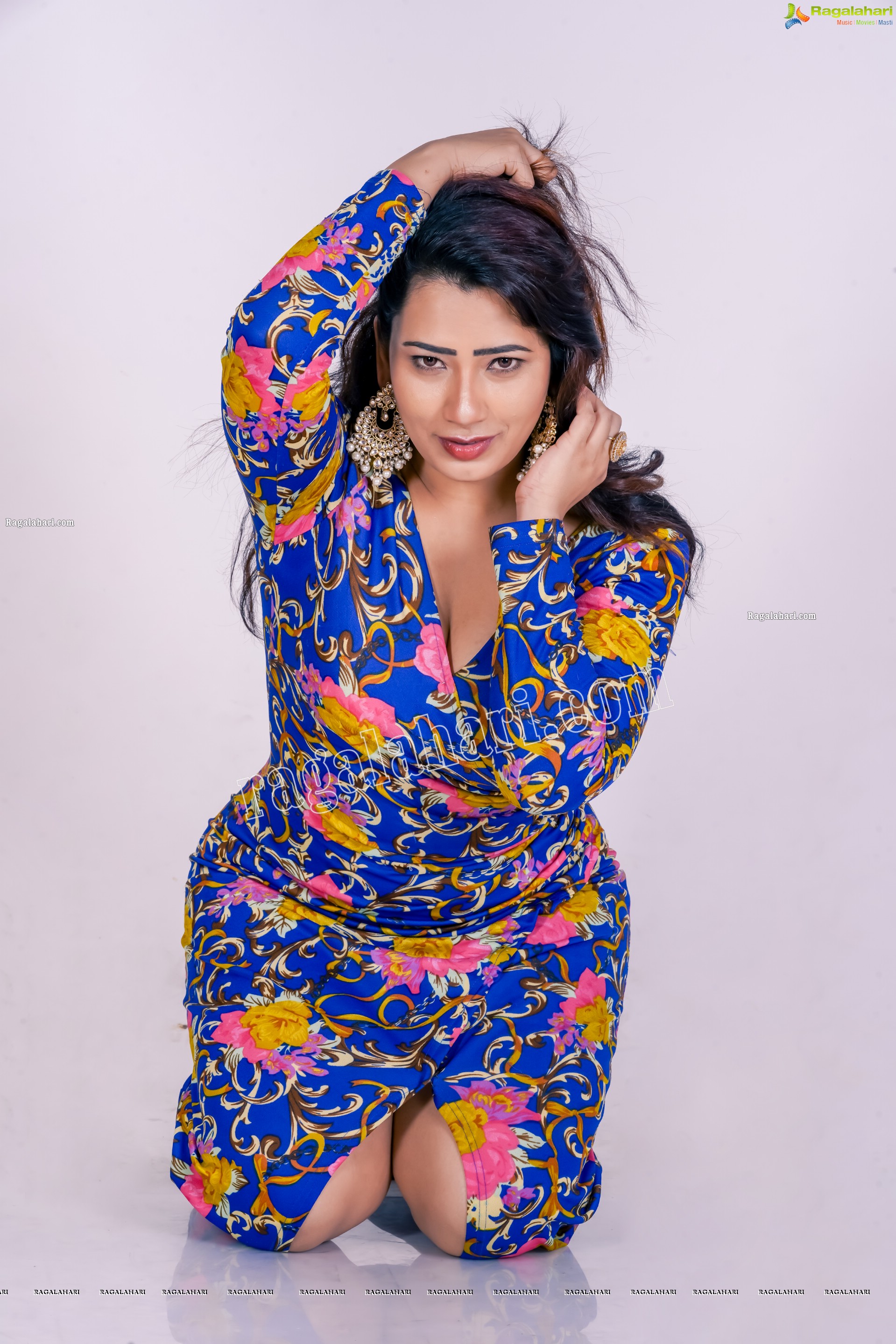 Sanjana Naidu in Dark Blue Floral Dress, Exclusive Photoshoot