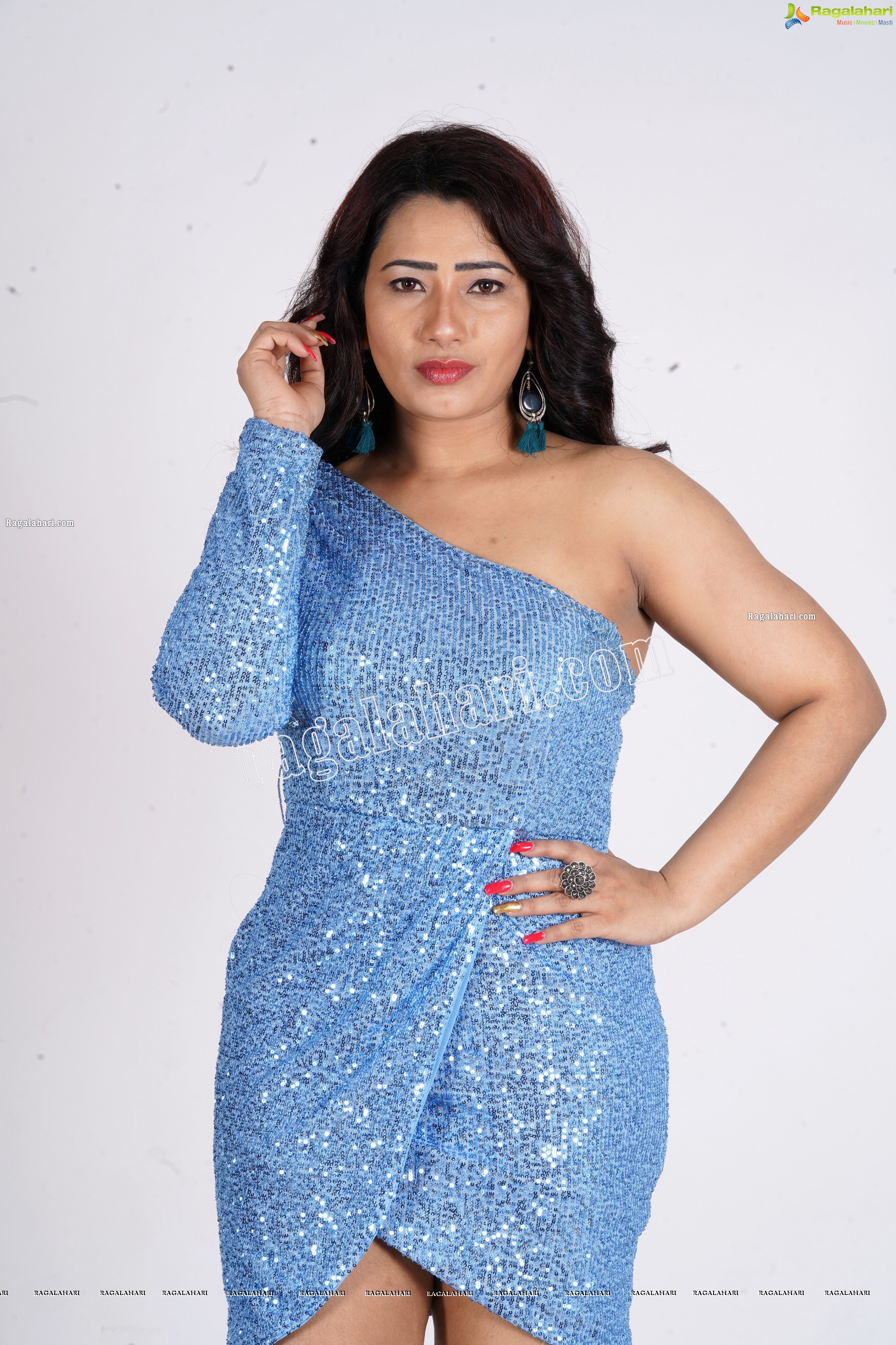 Sanjana Naidu in Light Blue One Shoulder Sequin Bodycon, Exclusive Photoshoot