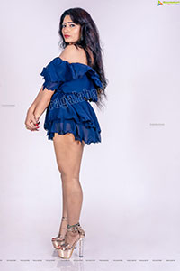 Sanjana Naidu in Royal Blue Ruffle Frill Mini Dress