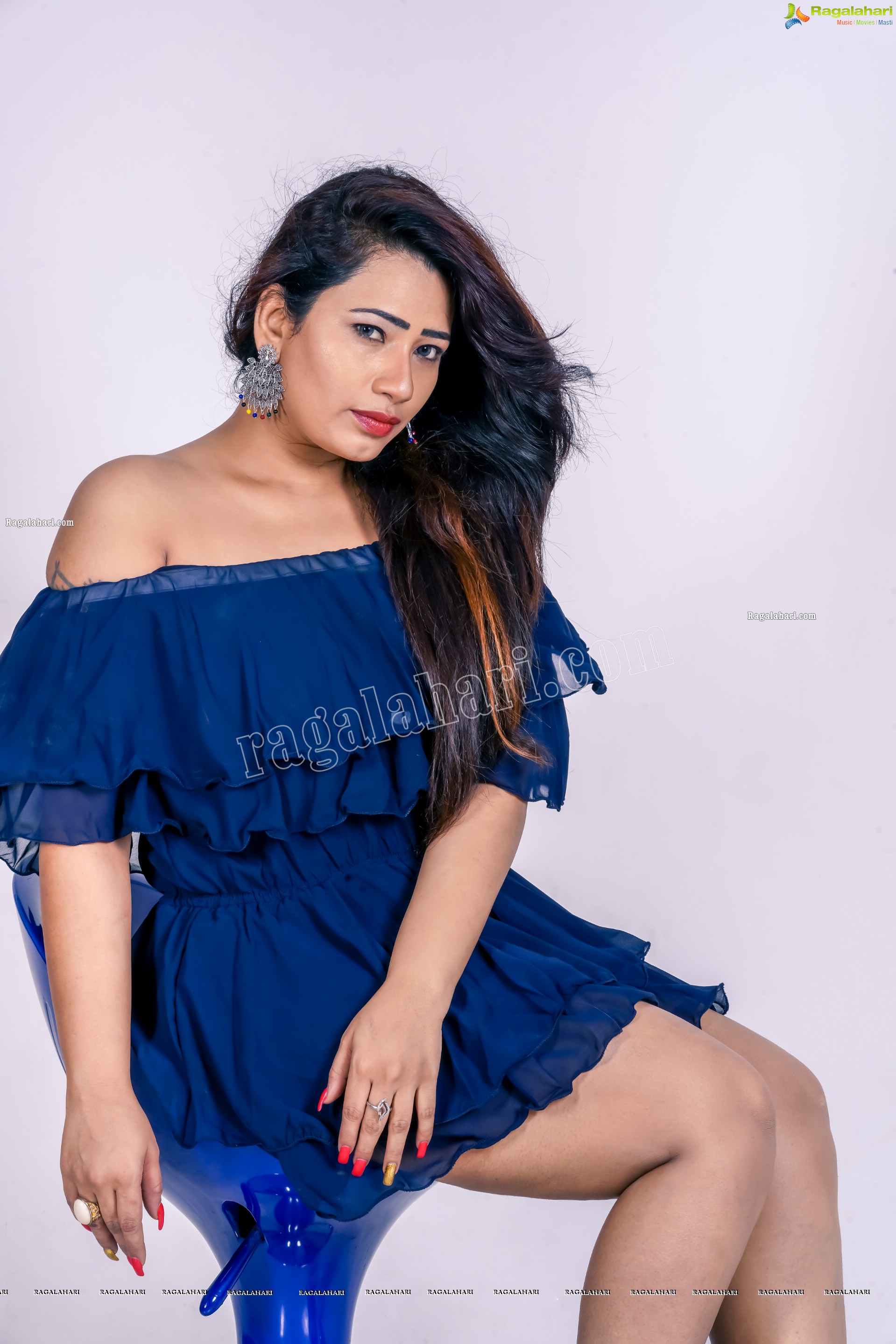 Sanjana Naidu in Royal Blue Ruffle Frill Mini Dress, Exclusive Photoshoot