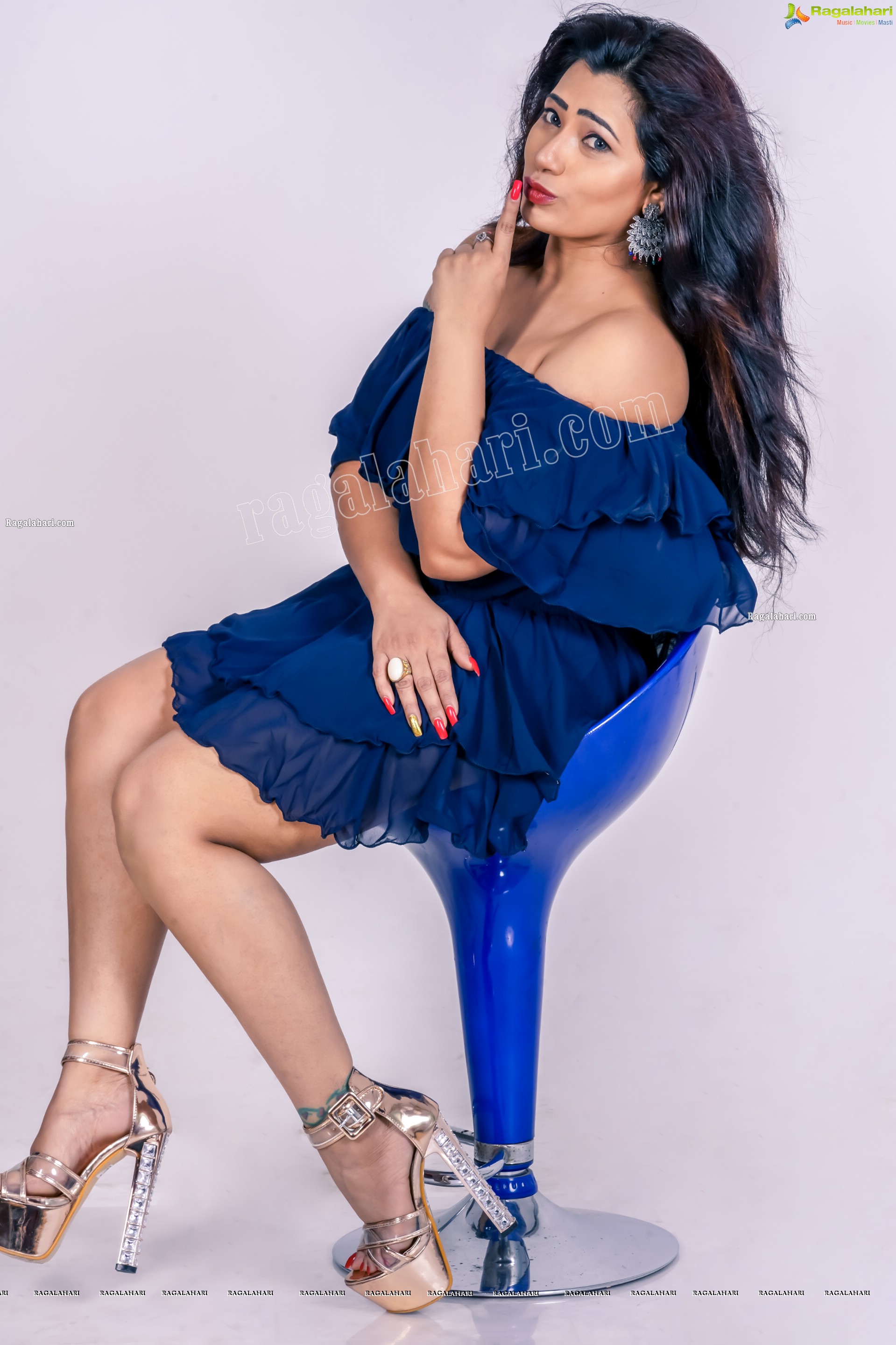 Sanjana Naidu in Royal Blue Ruffle Frill Mini Dress, Exclusive Photoshoot