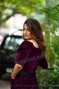 Model Tejal Tammali in Purple Velvet Jumpsuit