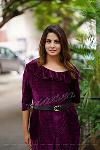 Model Tejal Tammali in Purple Velvet Jumpsuit