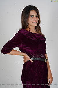 Model Tejal Tammali in Purple Velvet Jumpsuit