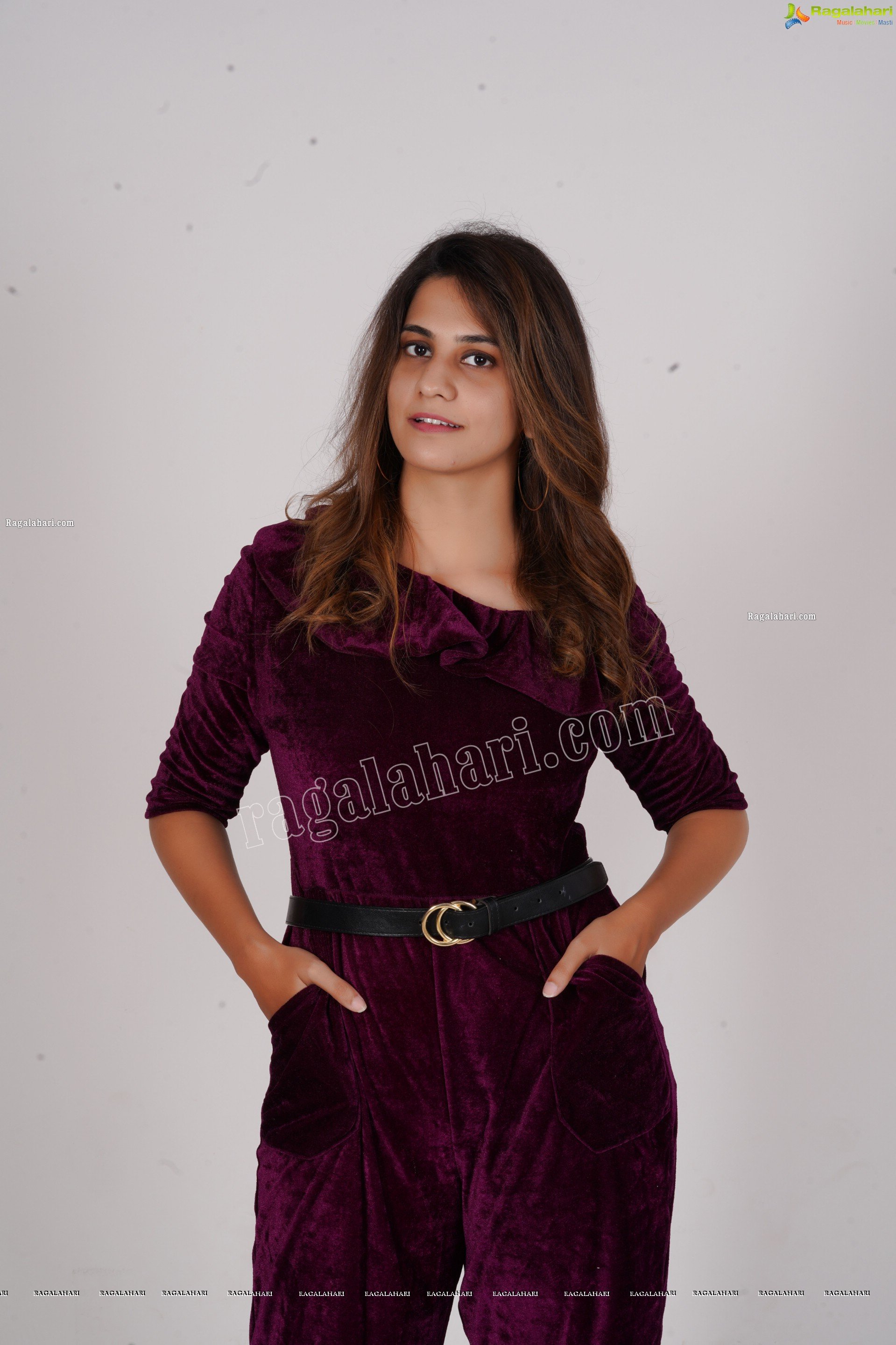 Tejal Tammali in Purple Velvet Jumpsuit, Exclusive Photoshoot
